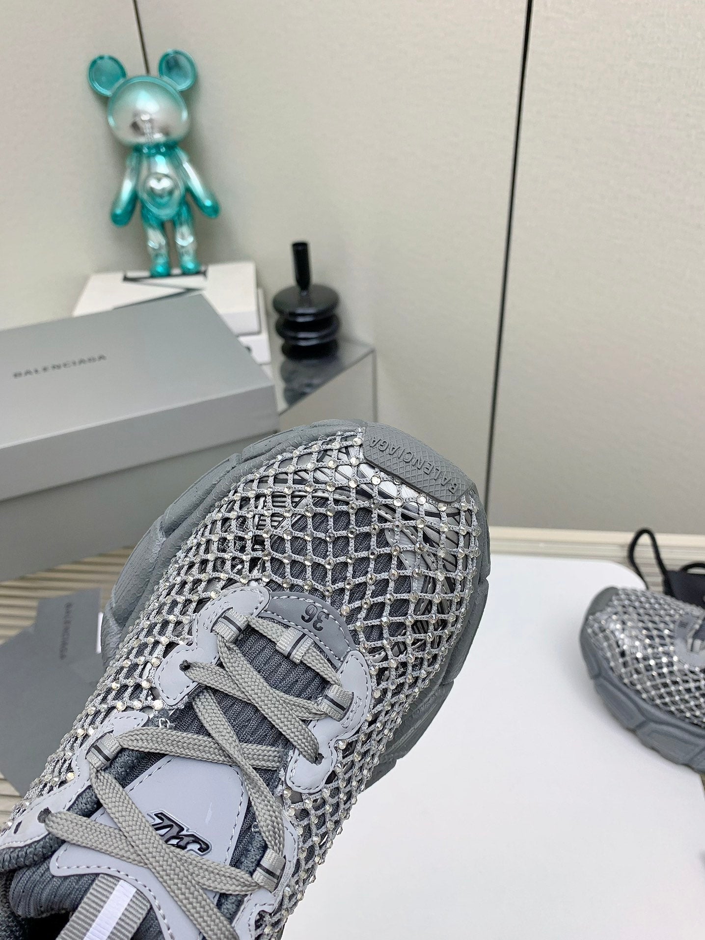 XL FISHNET SNEAKER IN GRAY MESH, POLYURETHANE, POLYESTER WITH RHINESTONES - 35