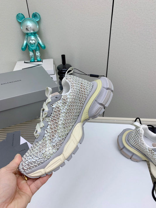 XL FISHNET SNEAKER IN GRAY AND BEIGE MESH, POLYURETHANE, POLYESTER WITH RHINESTONES - 35