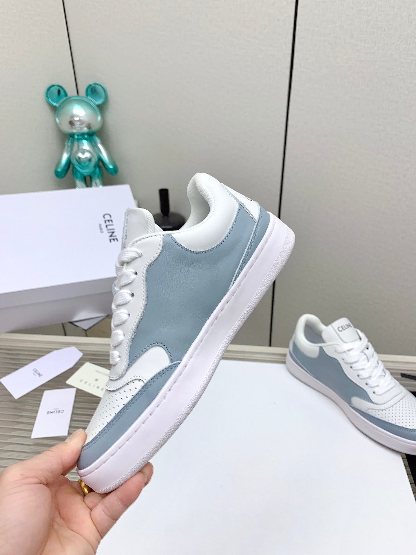 SNEAKER WITH TRIOMPHE IN AIR FORCE MIX WHITE CALFSKIN - 35