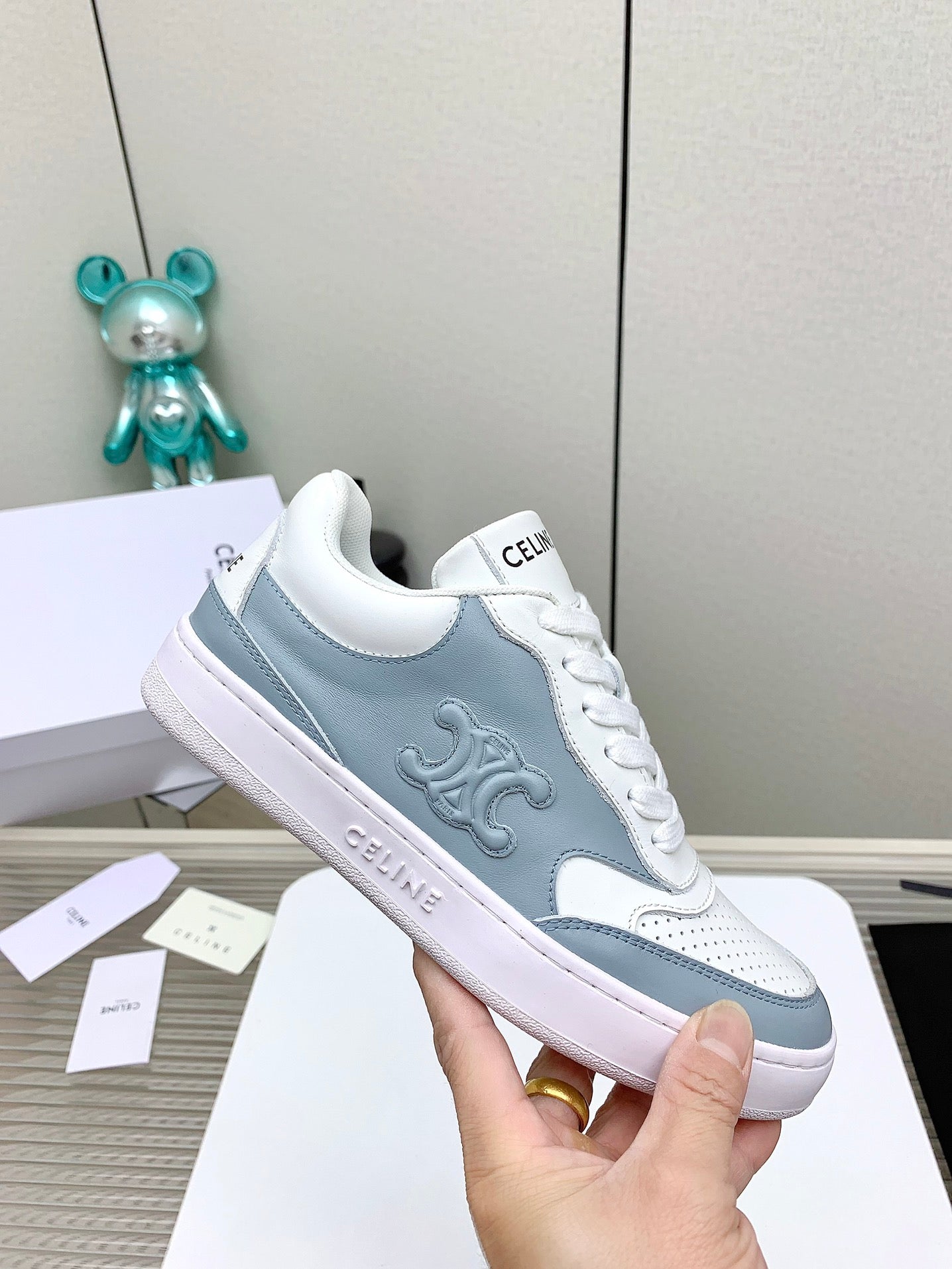 SNEAKER WITH TRIOMPHE IN AIR FORCE MIX WHITE CALFSKIN - 35