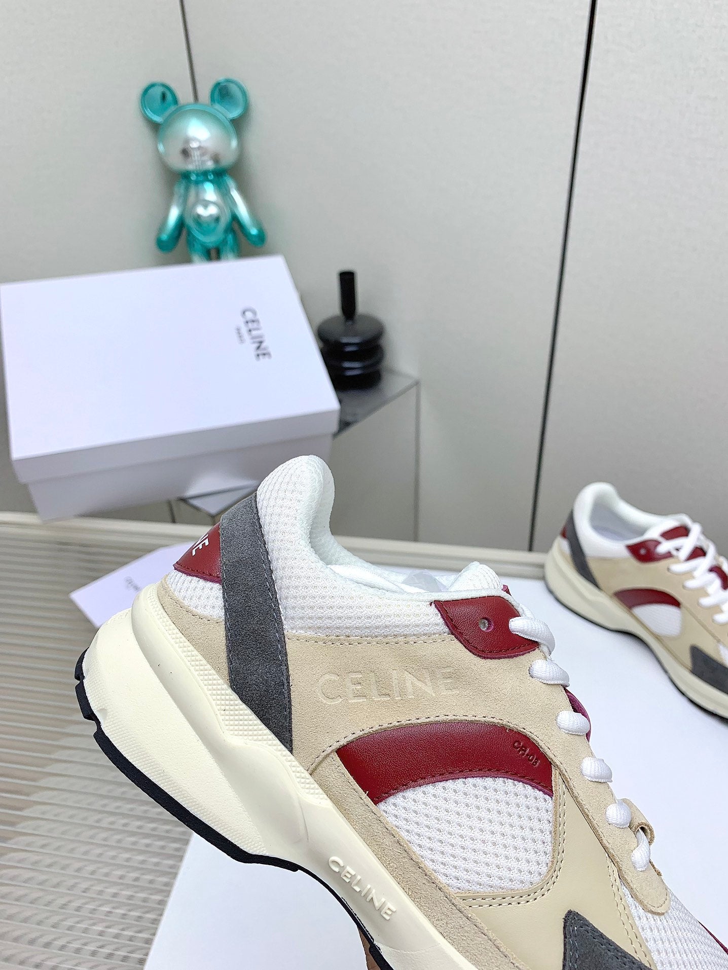 RUNNER CR-03 LOW LACE-UP IN WHITE MESH AND BEIGE CALFSKIN - 35