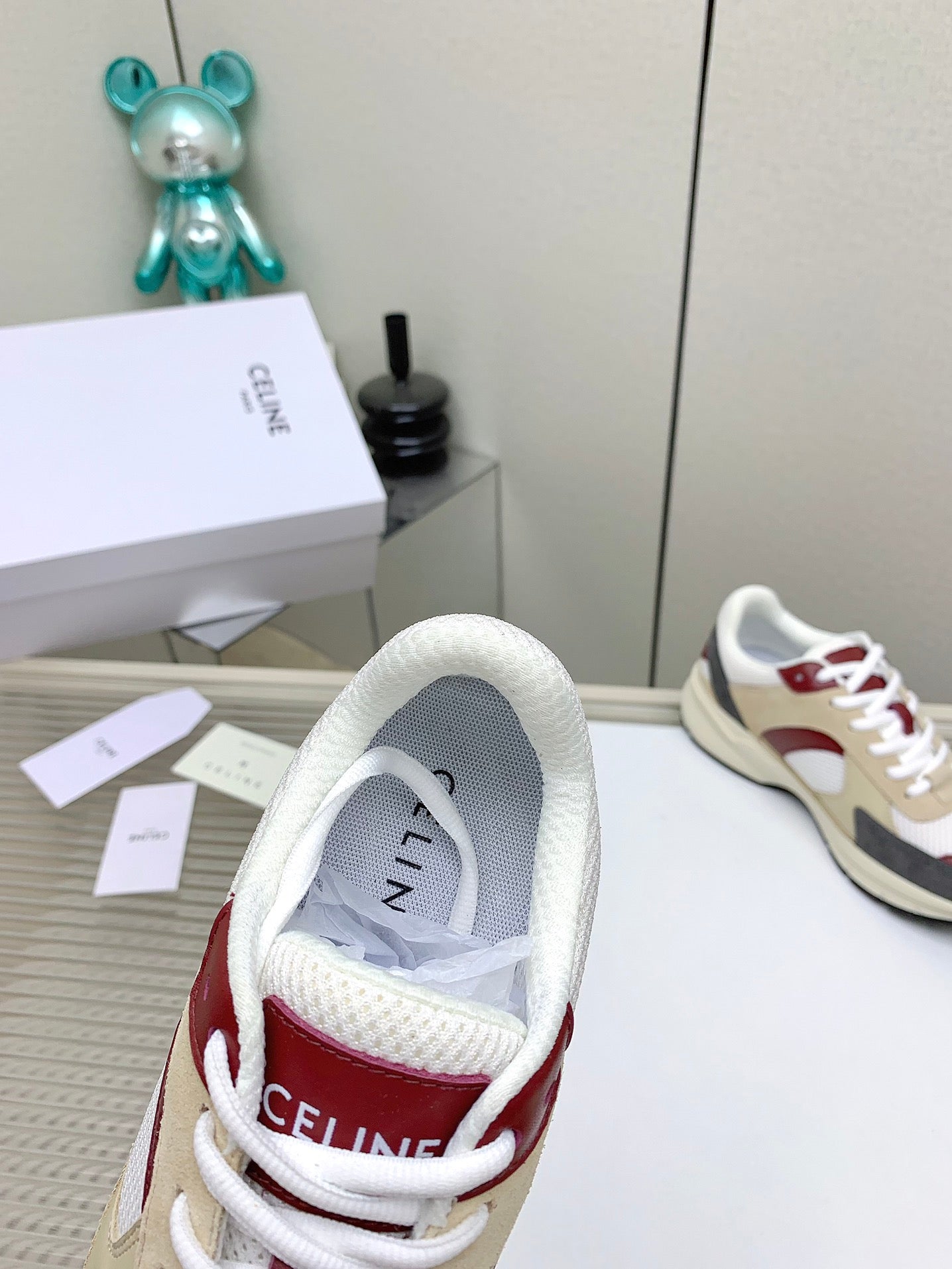 RUNNER CR-03 LOW LACE-UP IN WHITE MESH AND BEIGE CALFSKIN - 35