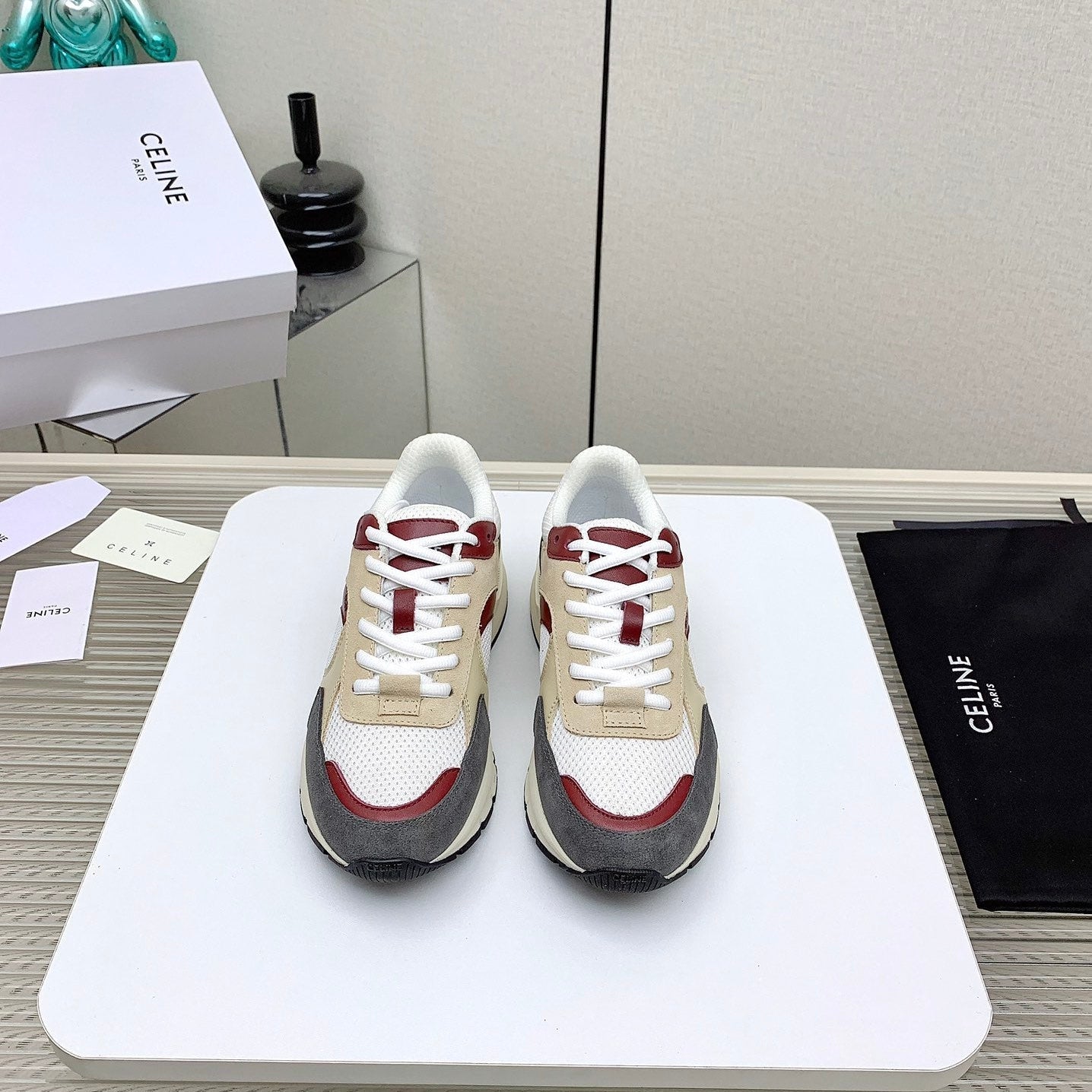 RUNNER CR-03 LOW LACE-UP IN WHITE MESH AND BEIGE CALFSKIN - 35