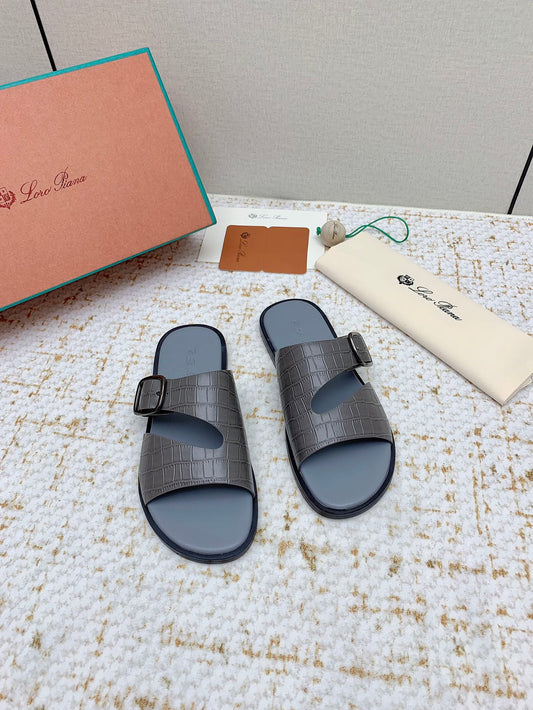 SANDALS IN DARK GRAY SNAKE EMBOSSED CALFSKIN - 38