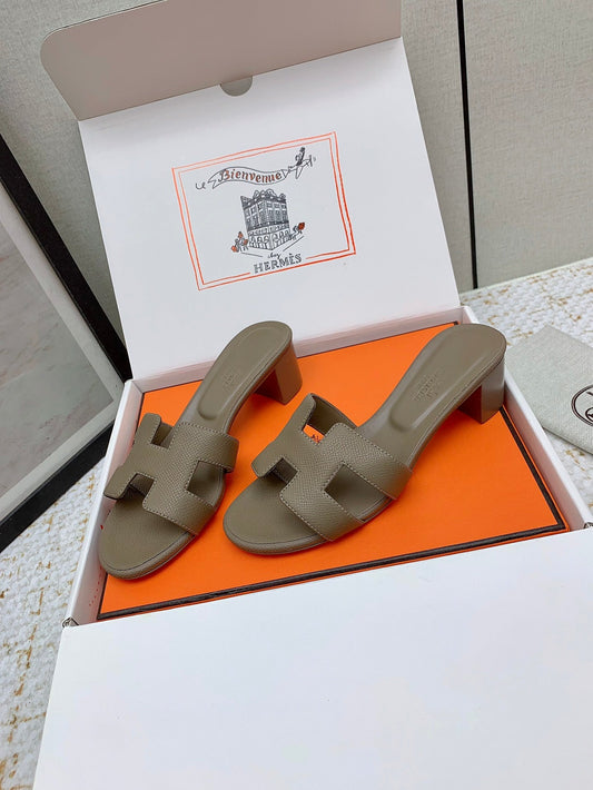 HM OASIS SANDAL HEEL 50MM IN TAUPE BROWN CALFSKIN - 35