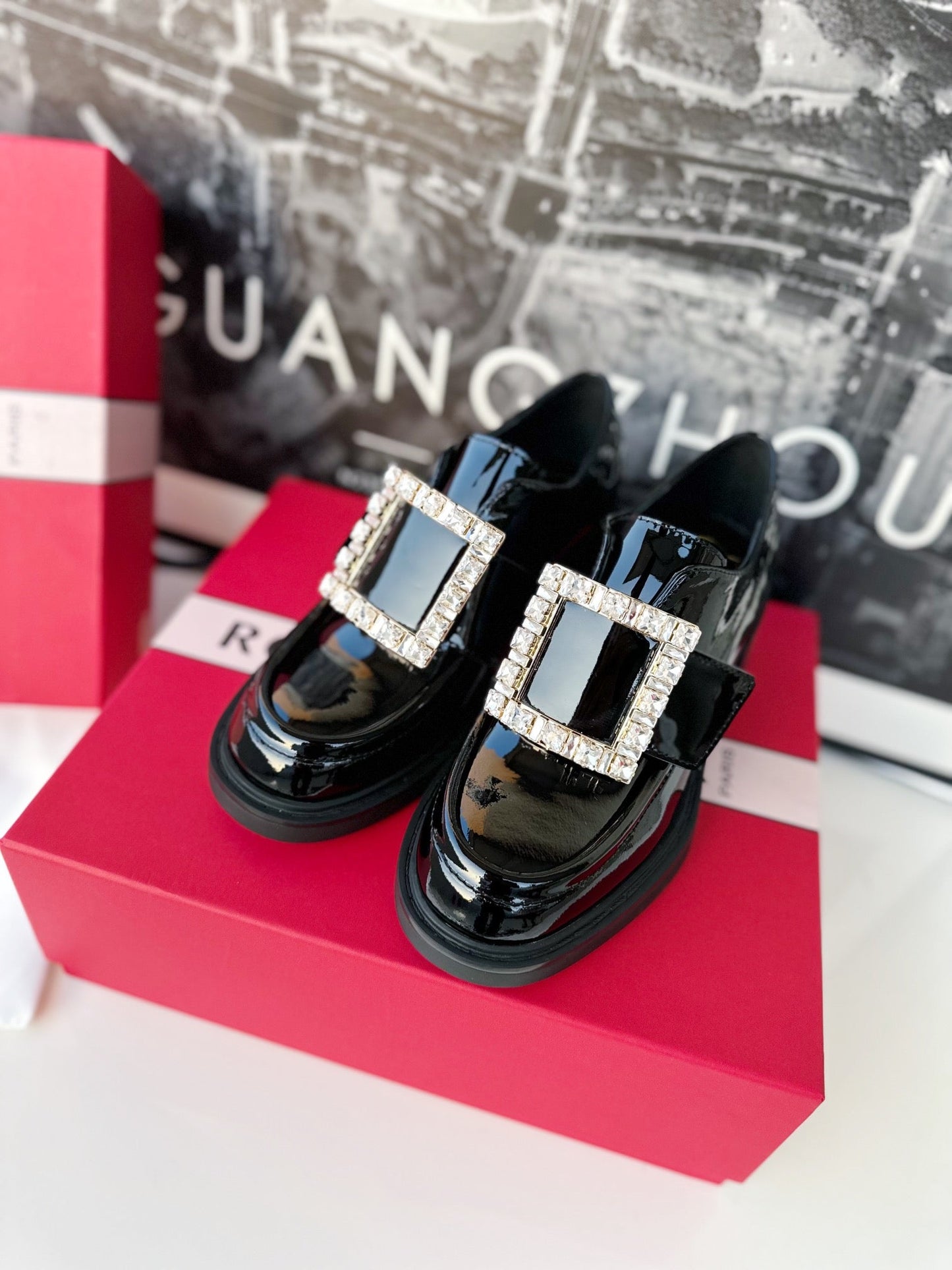 VIV' RANGERS LOAFERS IN BLACK PATENT CALFSKIN STRASS BUCKLE - 35