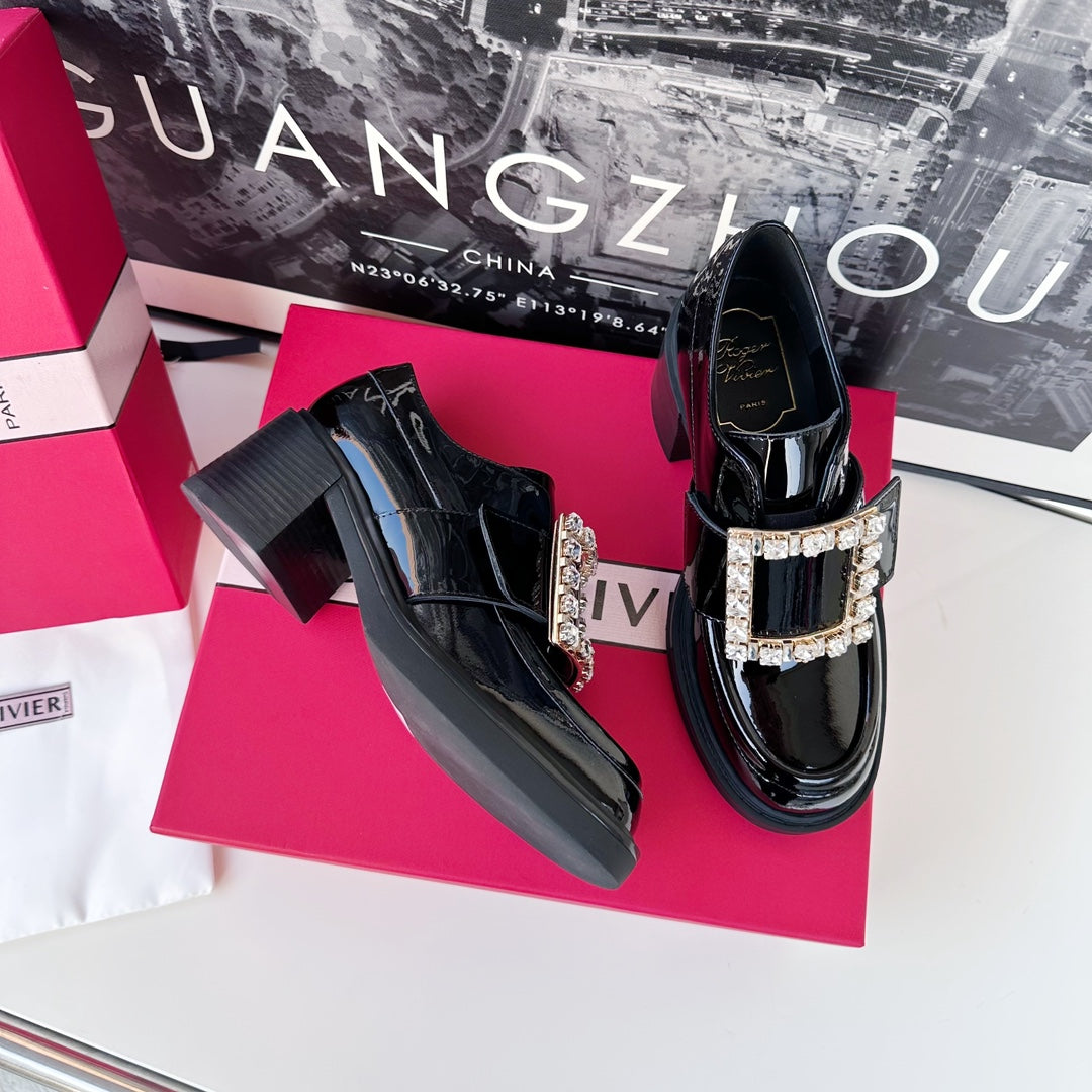VIV' RANGERS LOAFERS IN BLACK PATENT CALFSKIN STRASS BUCKLE - 35