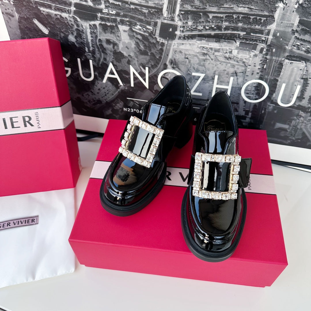 VIV' RANGERS LOAFERS IN BLACK PATENT CALFSKIN STRASS BUCKLE - 35
