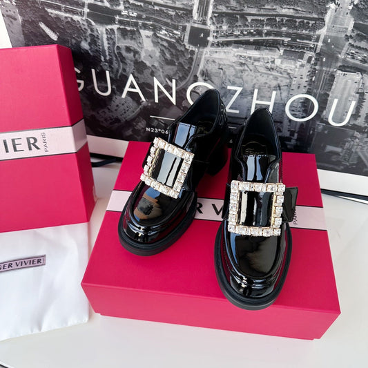 VIV' RANGERS LOAFERS IN BLACK PATENT CALFSKIN STRASS BUCKLE - 35