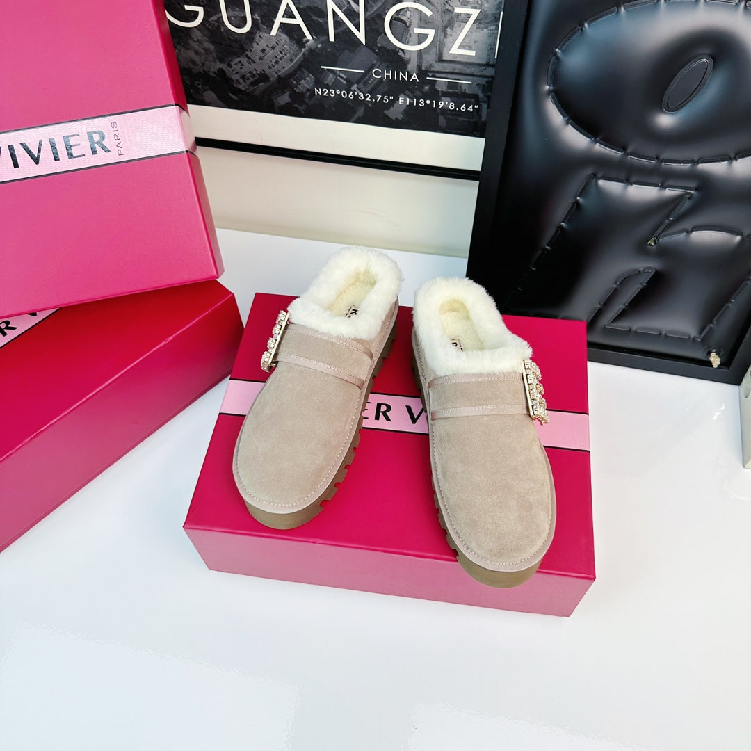 VIV WINTER PLATFORM MULES IN BEIGE SUEDE - 35