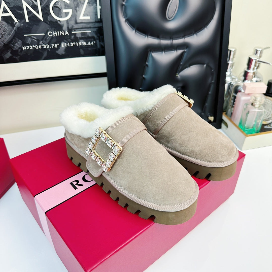 VIV WINTER PLATFORM MULES IN BEIGE SUEDE - 35