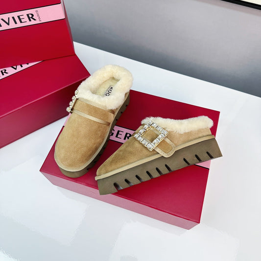 VIV WINTER PLATFORM MULES IN BROWN SUEDE - 35