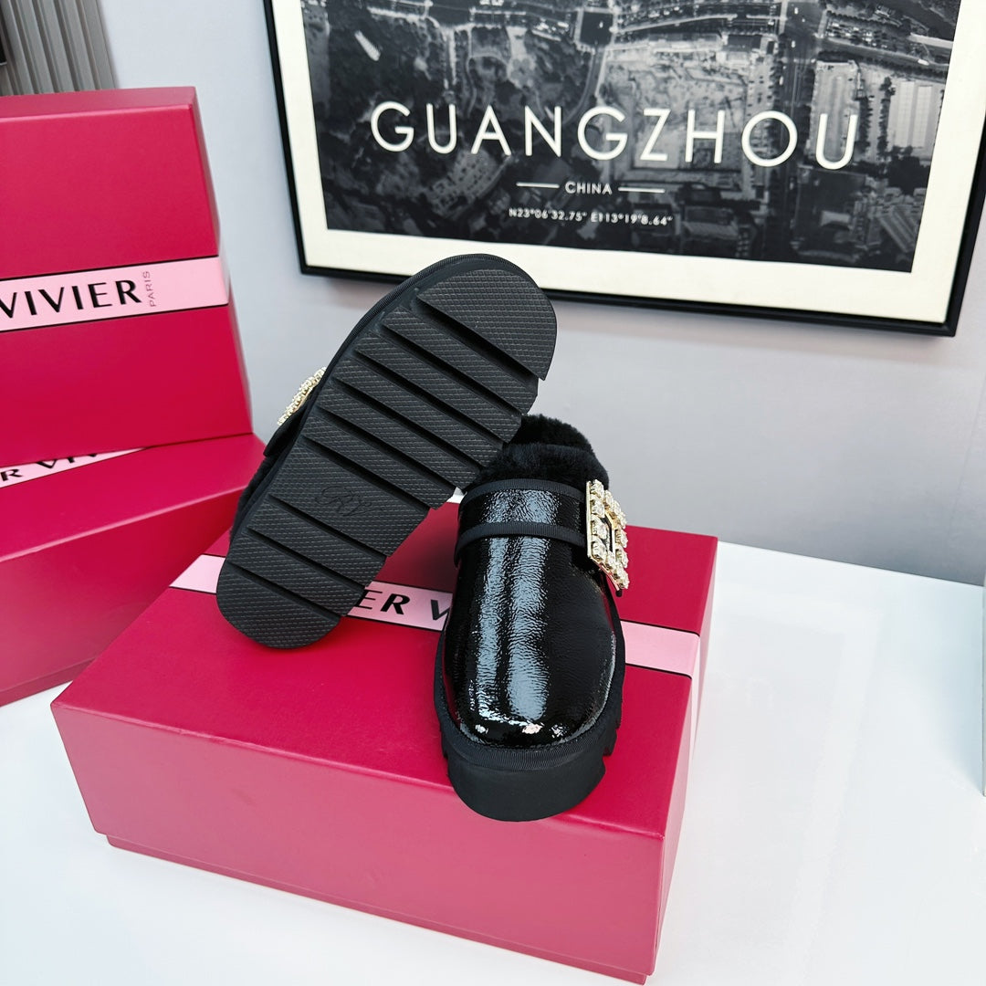 VIV WINTER PLATFORM MULES IN BLACK PATENT CALFSKIN - 35