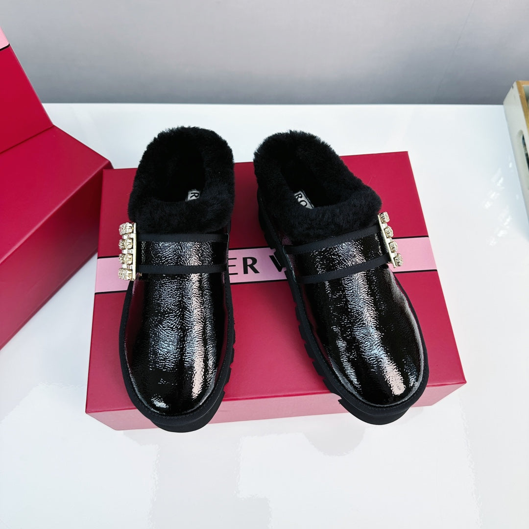 VIV WINTER PLATFORM MULES IN BLACK PATENT CALFSKIN - 35