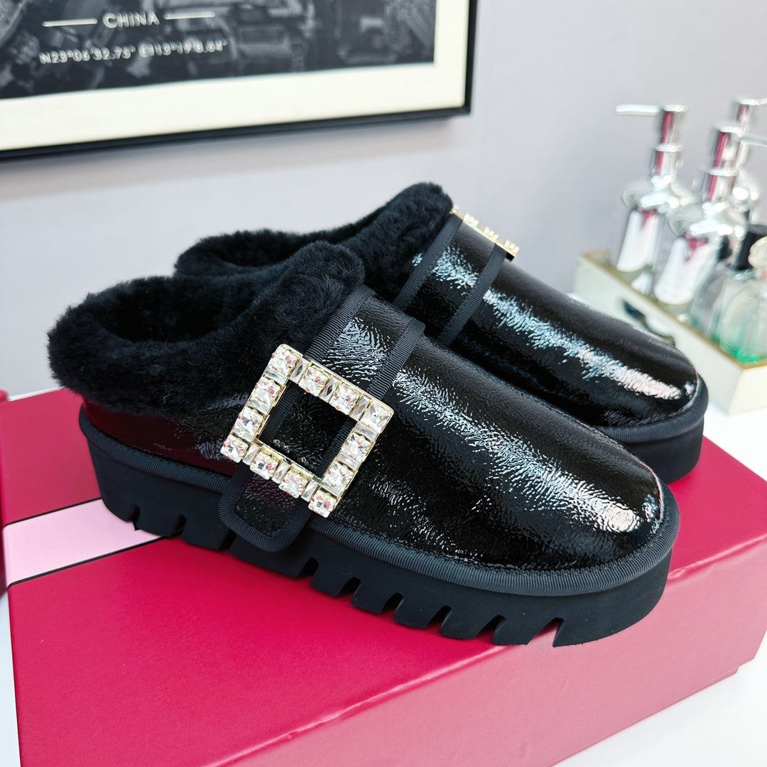 VIV WINTER PLATFORM MULES IN BLACK PATENT CALFSKIN - 35