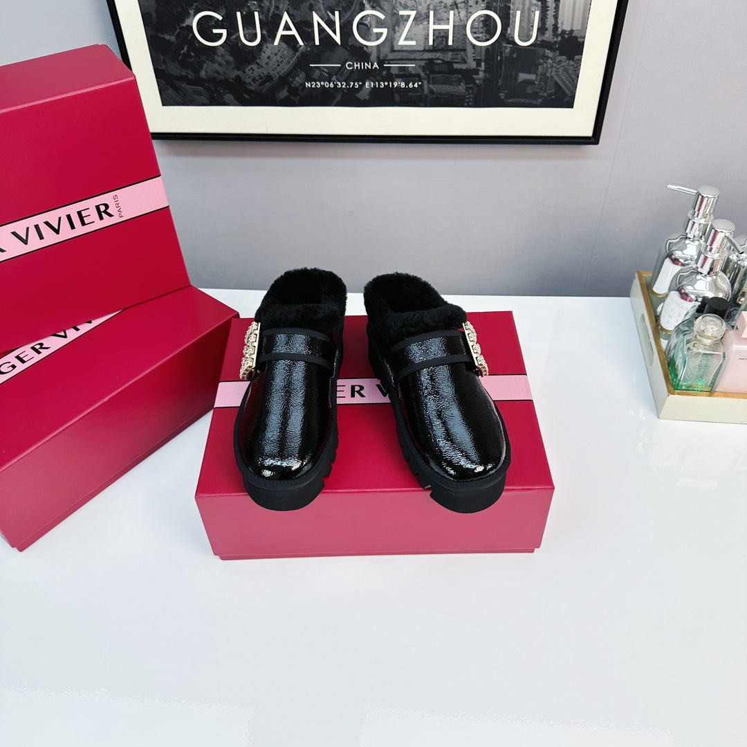 VIV WINTER PLATFORM MULES IN BLACK PATENT CALFSKIN - 35