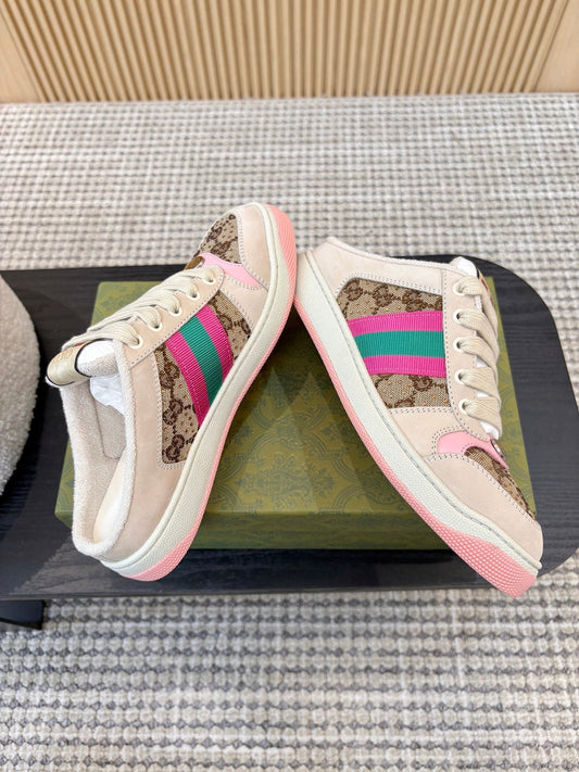 GUCCI 26S СЛІПОНИ НА НИЗЬКОМУ ХОДУ З ВІДКРИТОЮ П'ЯТКОЮ З КОРИЧНЕВОГО ПОЛОТНА ТА БЕЖЕВОЇ ШКІРИ