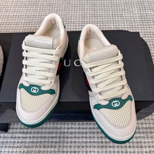 КРОСІВКИ GUCCI 26S MESH ЗІ СВІТЛО-БЕЖЕВОЇ ТА ЗЕЛЕНОЇ ШКІРИ