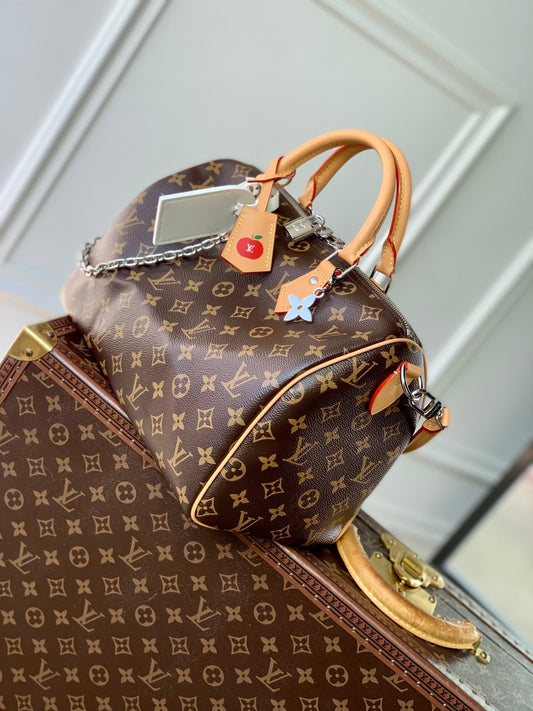 СУМКА SPEEDY SOFT CRAFTY 30 З КОРИЧНЕВОЇ ТЕЛЯЧОЇ ШКІРИ LV MONOGRAM, ЧЕРВОНА БИРКА