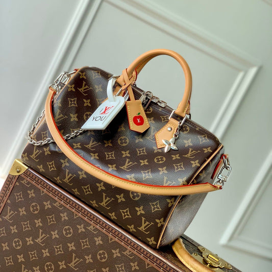 SPEEDY SOFT CRAFTY 30 IN BROWN LV MONOGRAM CALFSKIN RED TAG