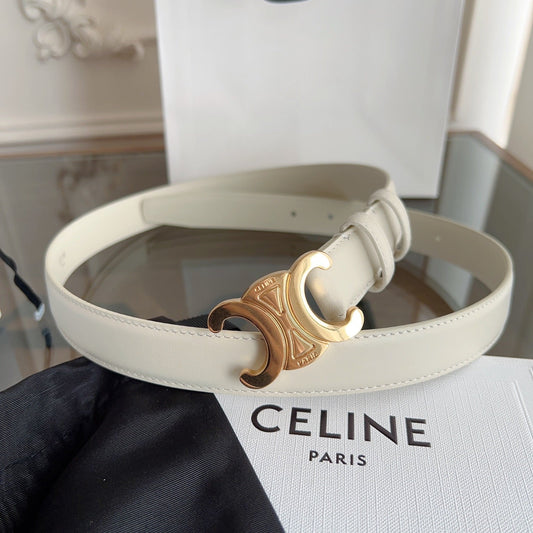 TRIOMPHE BELT 24MM IN WHITE CALFSKIN WITH GOLD BUCKLE - 30