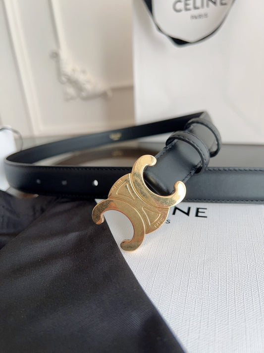 TRIOMPHE BELT 24MM IN BLACK CALFSKIN WITH GOLD BUCKLE - 30