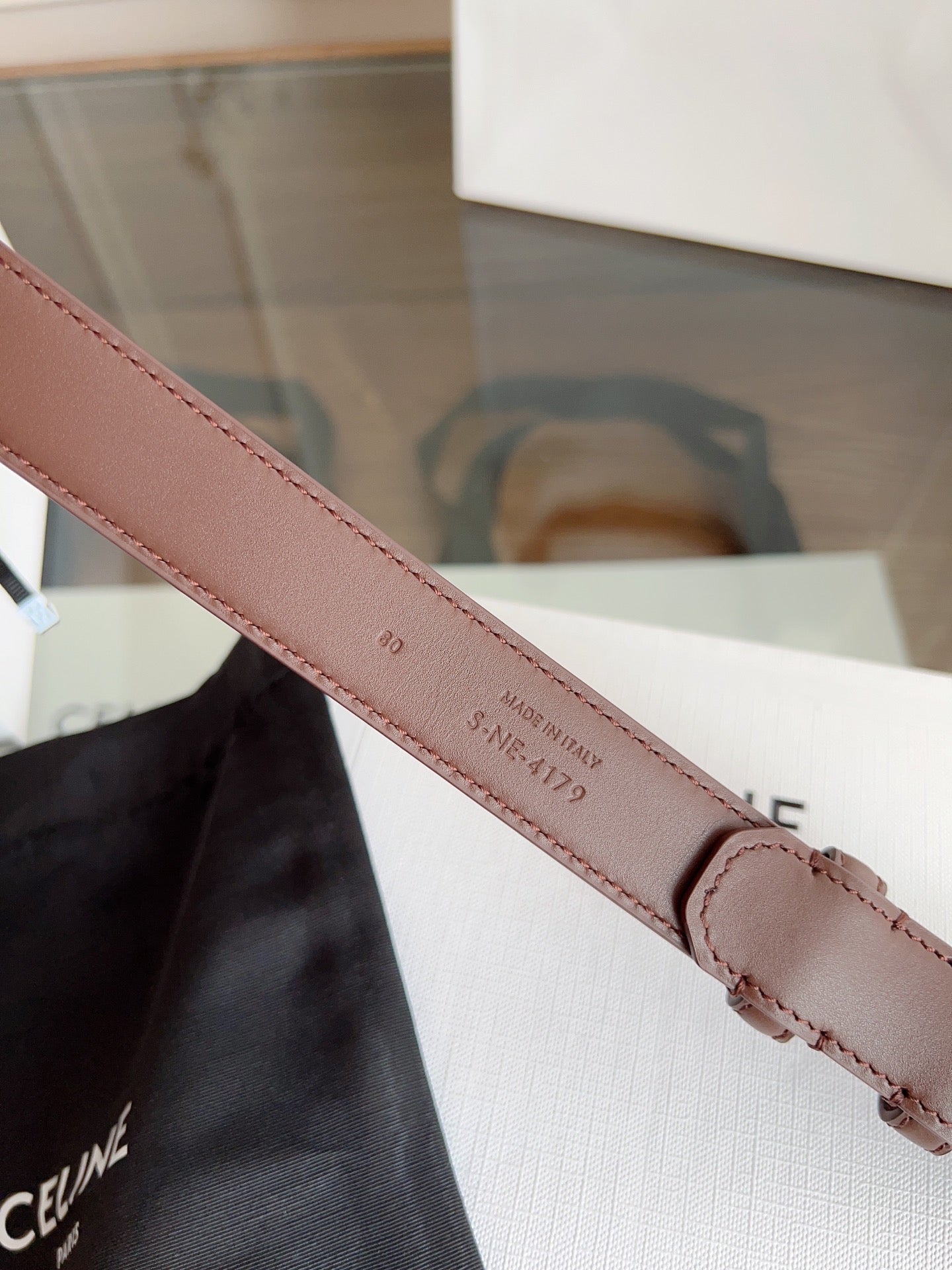 TRIOMPHE BELT 24MM IN BROWN CALFSKIN WITH GOLD BUCKLE - 30