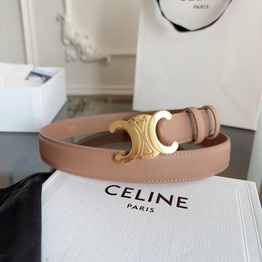 TRIOMPHE BELT 24MM IN BEAVER BROWN CALFSKIN WITH GOLD BUCKLE - 30