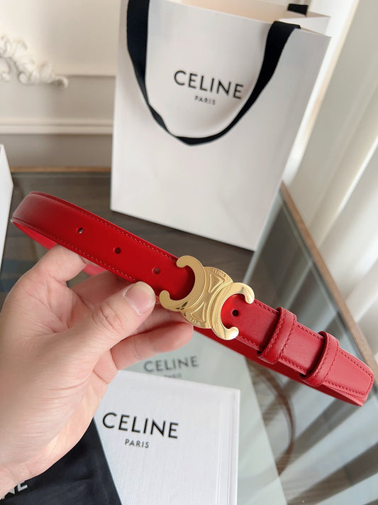 TRIOMPHE BELT 24MM IN RED CALFSKIN WITH GOLD BUCKLE - 30