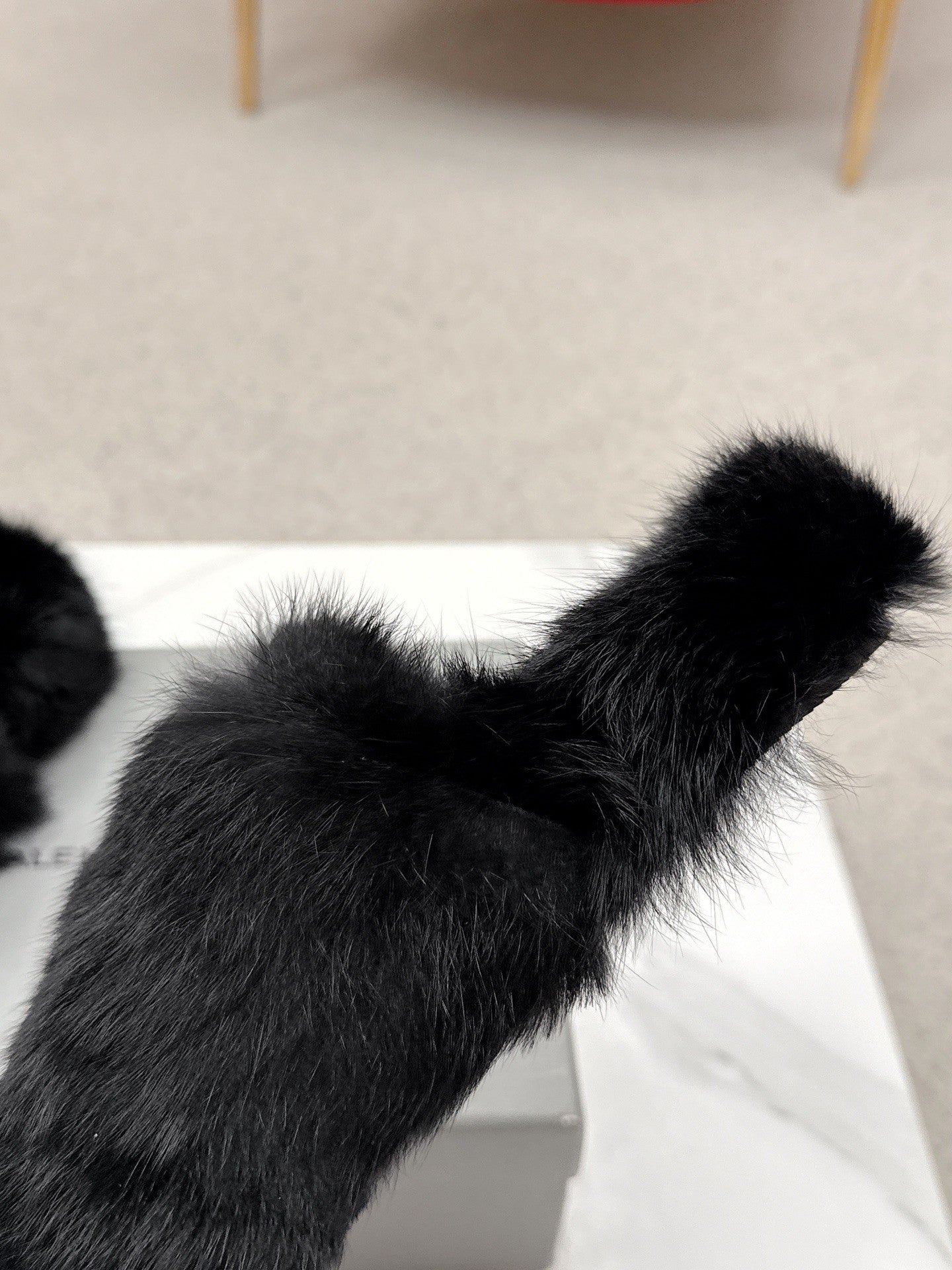 BALENCIAGA 25S SOFT FUR SLIPPERS IN BLACK FUR WITH RHINESTONE BOW - 35