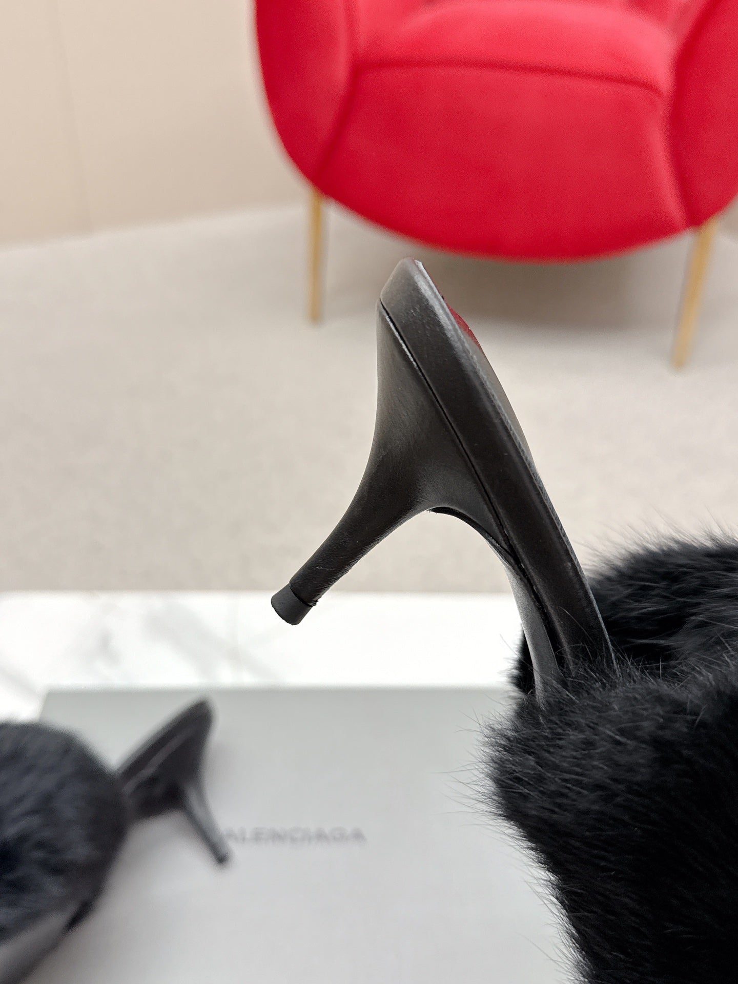 BALENCIAGA 25S HIGH HEEL SANDALS 65 MM IN BLACK LAMBSKIN AND FUR - 35