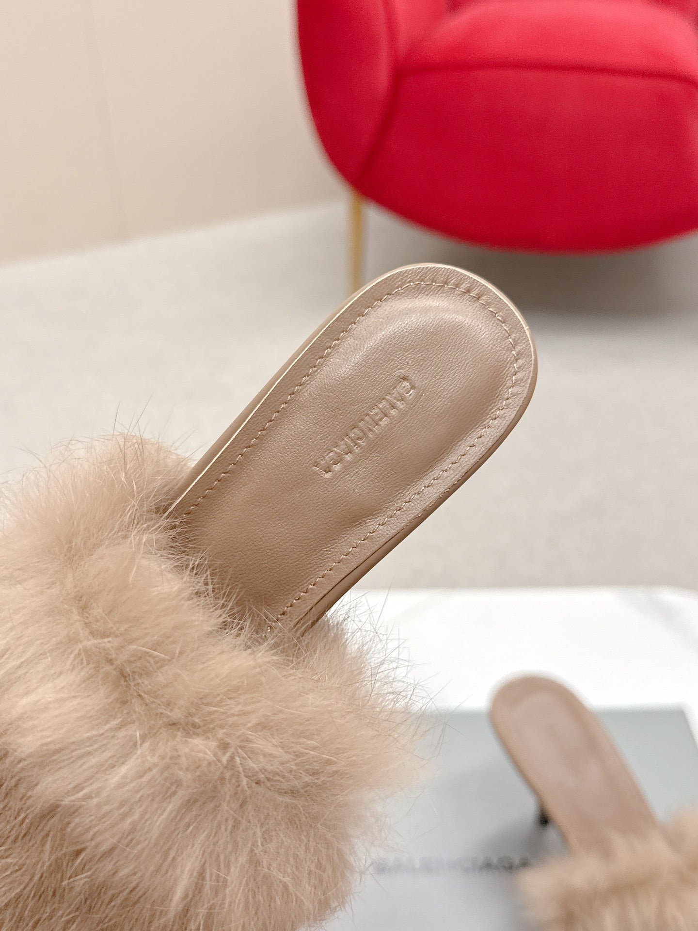 BALENCIAGA 25S HIGH HEEL SANDALS 65 MM IN LIGHT BROWN LAMBSKIN AND FUR - 35