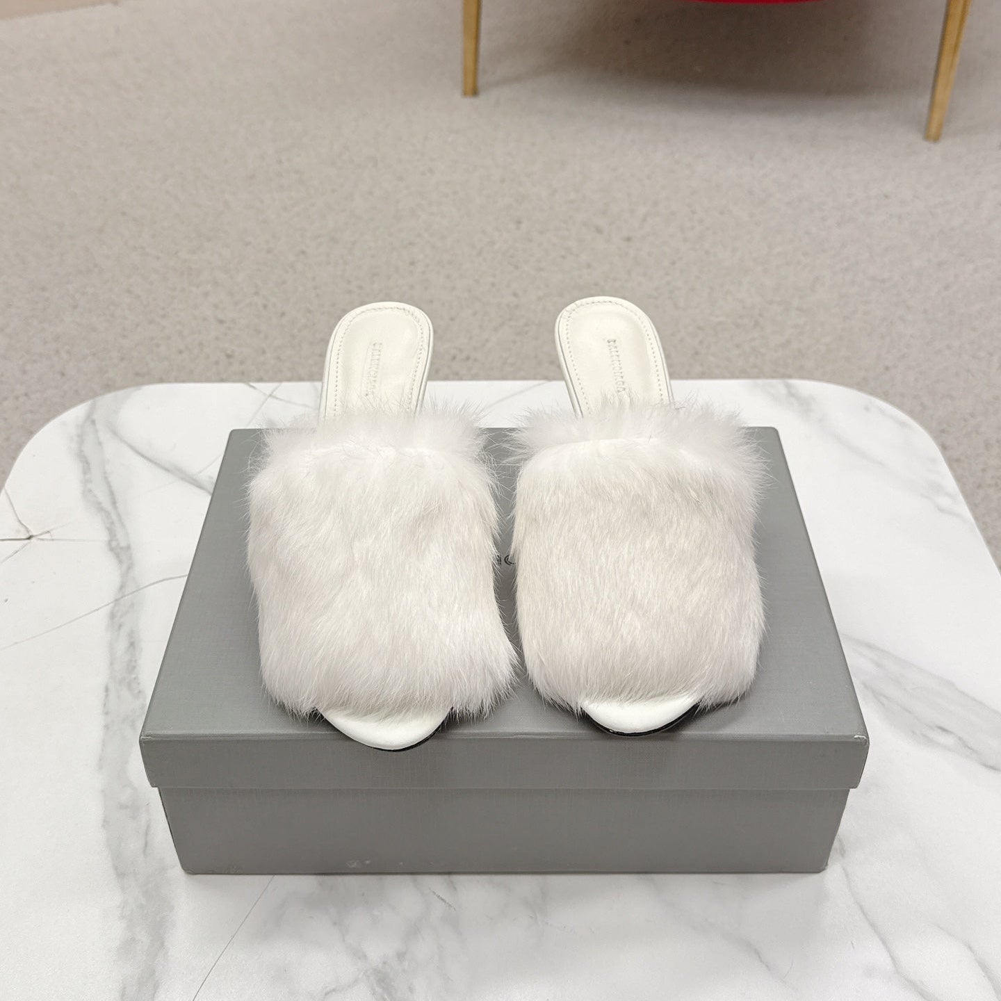 BALENCIAGA 25S HIGH HEEL SANDALS 65 MM IN WHITE LAMBSKIN AND FUR - 35