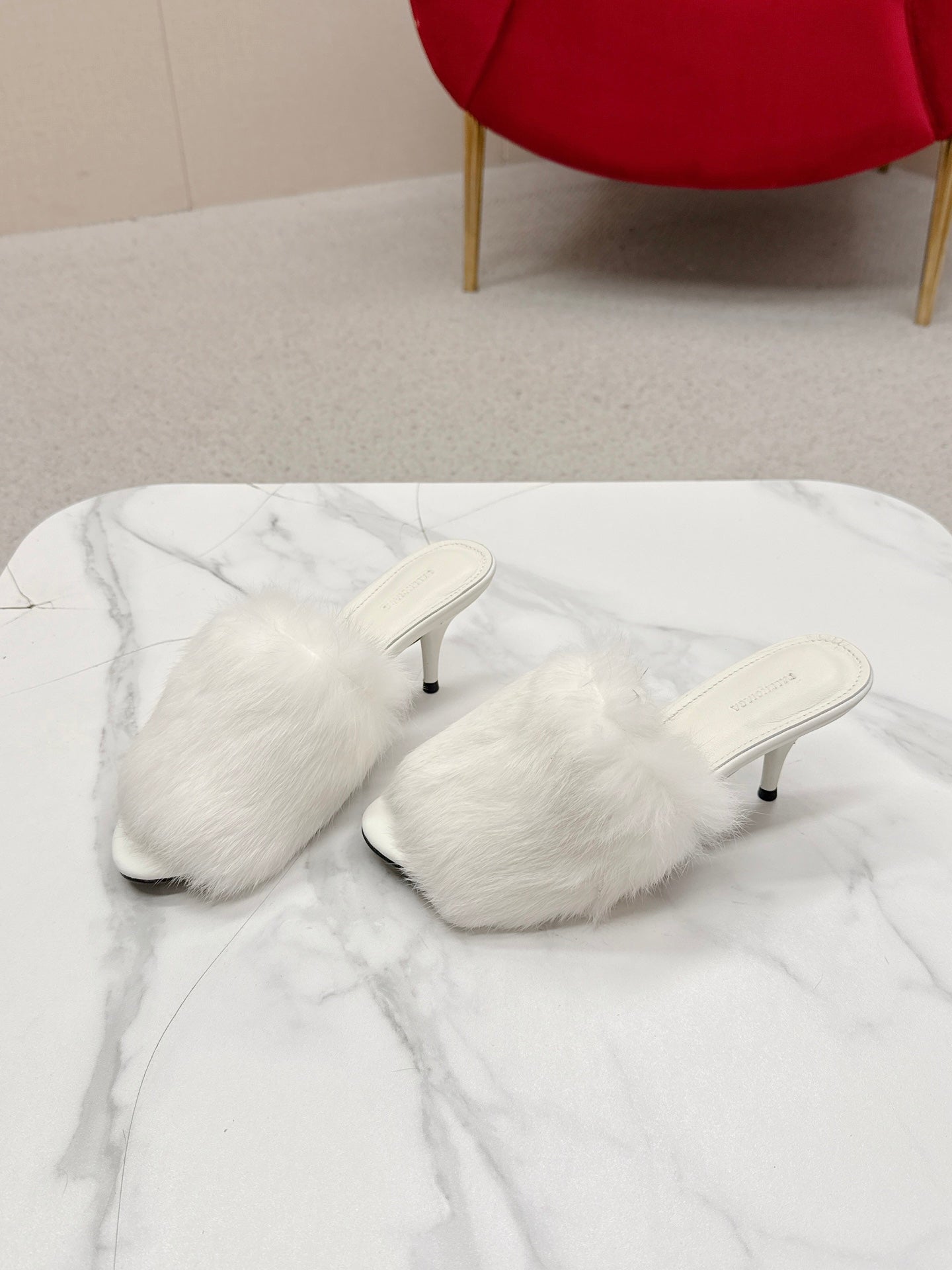 BALENCIAGA 25S HIGH HEEL SANDALS 65 MM IN WHITE LAMBSKIN AND FUR - 35