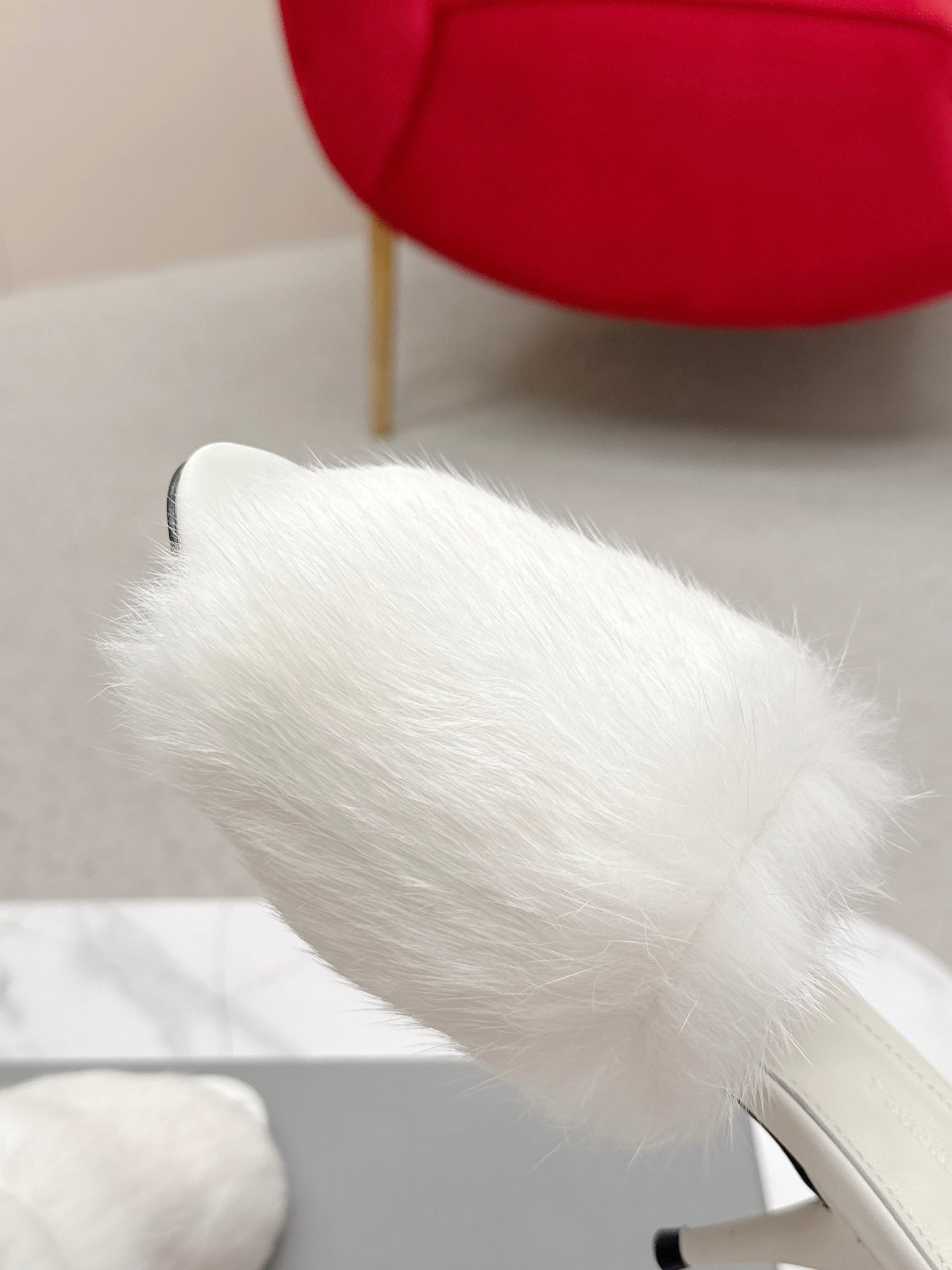 BALENCIAGA 25S HIGH HEEL SANDALS 65 MM IN WHITE LAMBSKIN AND FUR - 35
