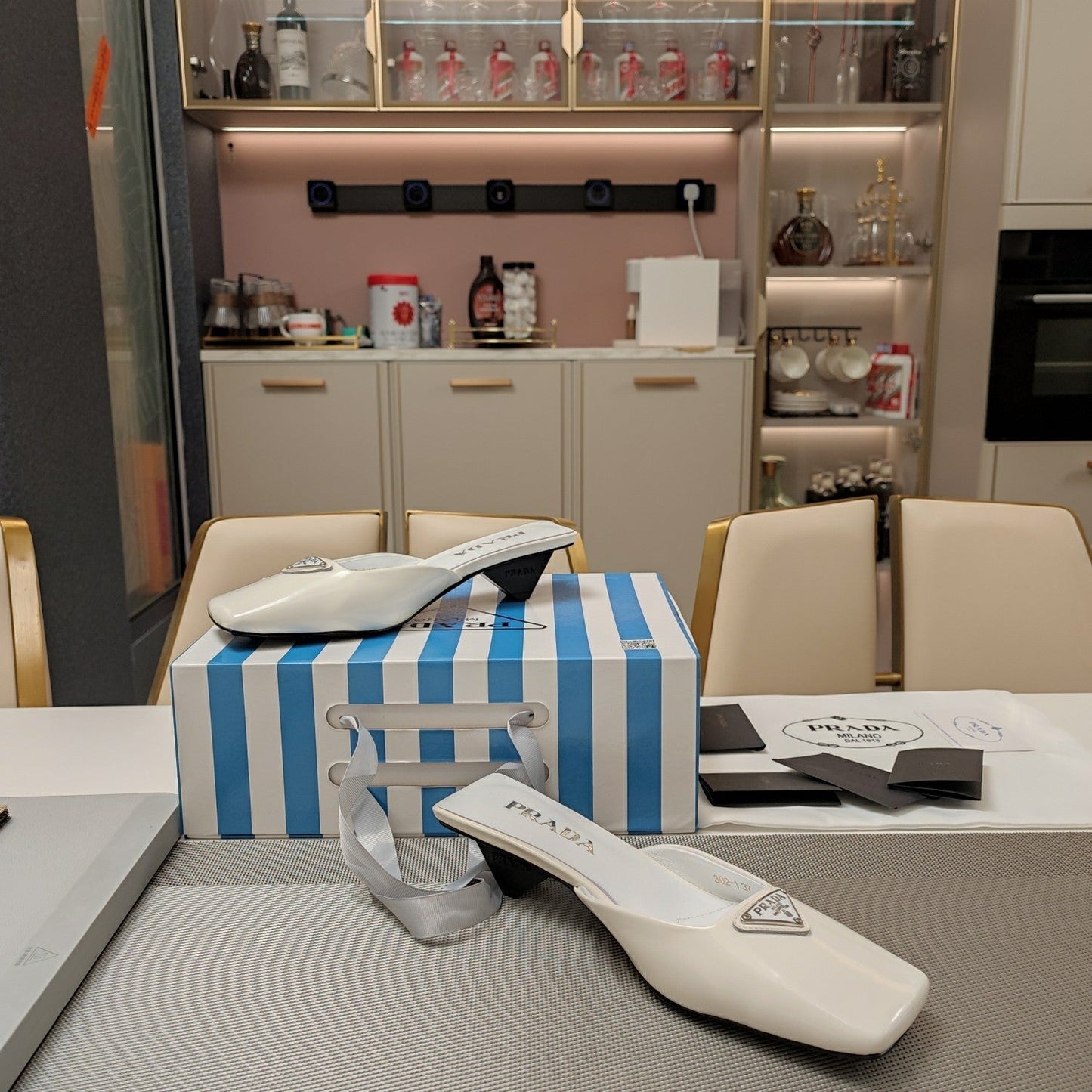 PRA SQUARE TOE MULES WHITE CALFSKIN WITH LOGO - 34