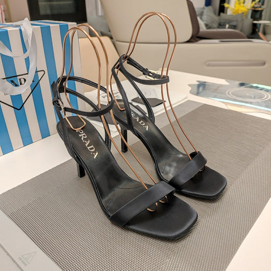 PRA HIGH-HEELED SANDALS BLACK SATIN - 34