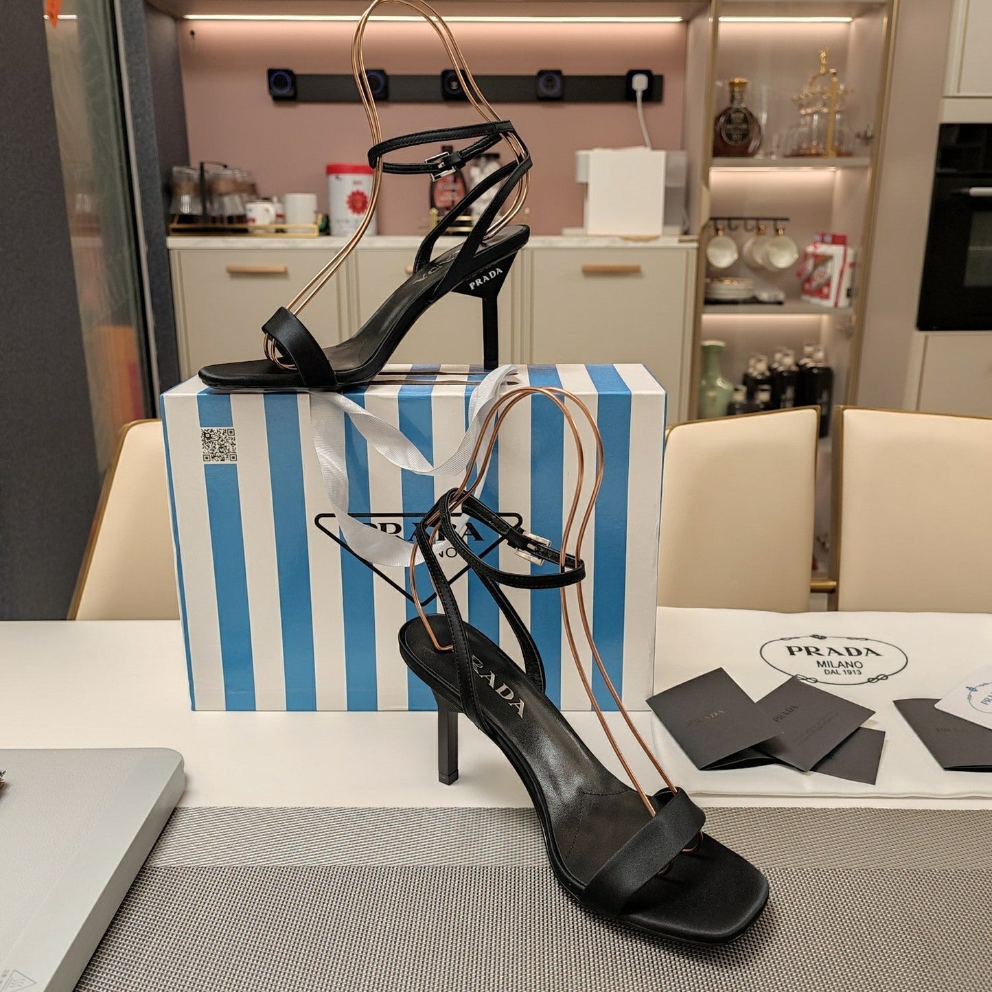 PRA HIGH-HEELED SANDALS BLACK SATIN - 34