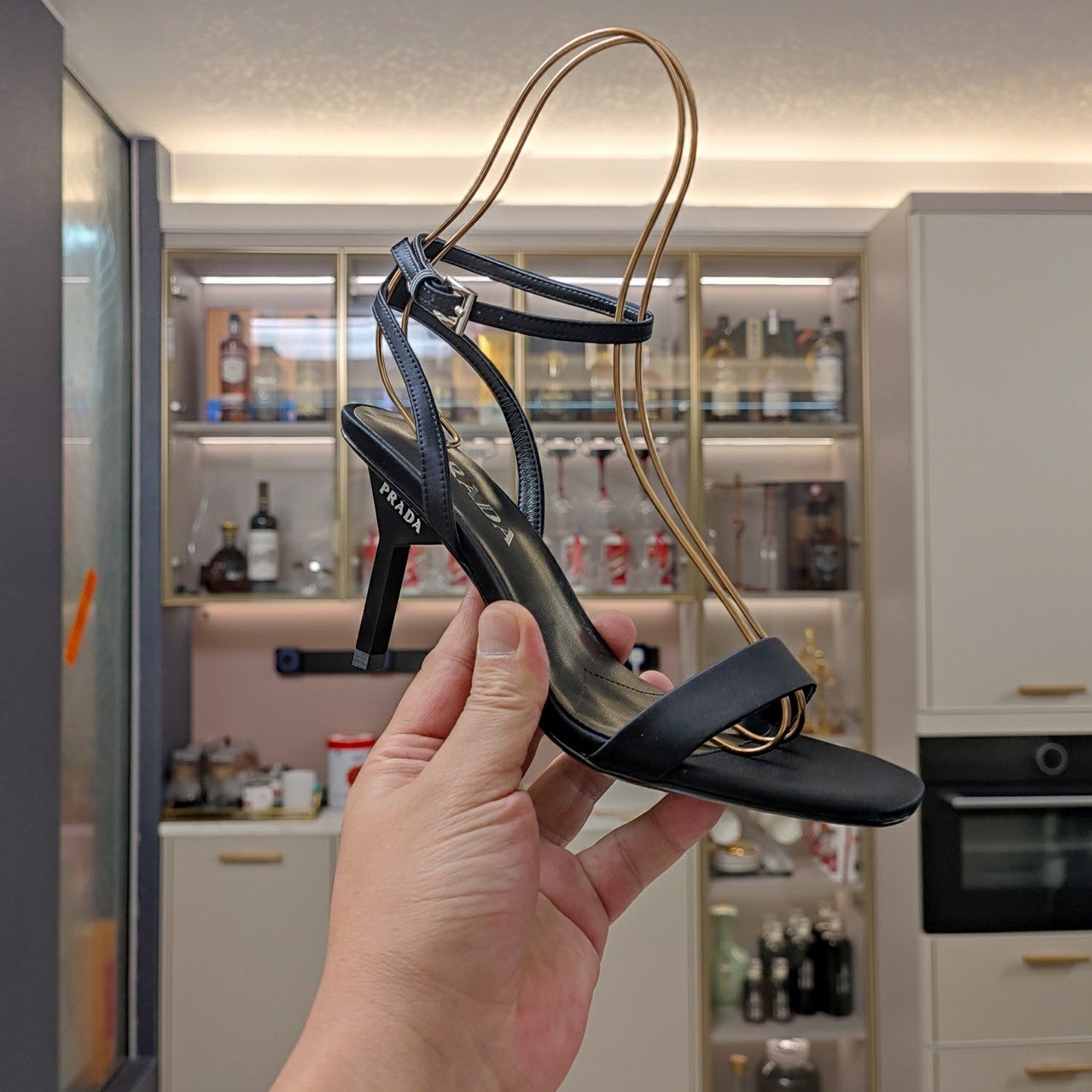 PRA HIGH-HEELED SANDALS BLACK SATIN - 34