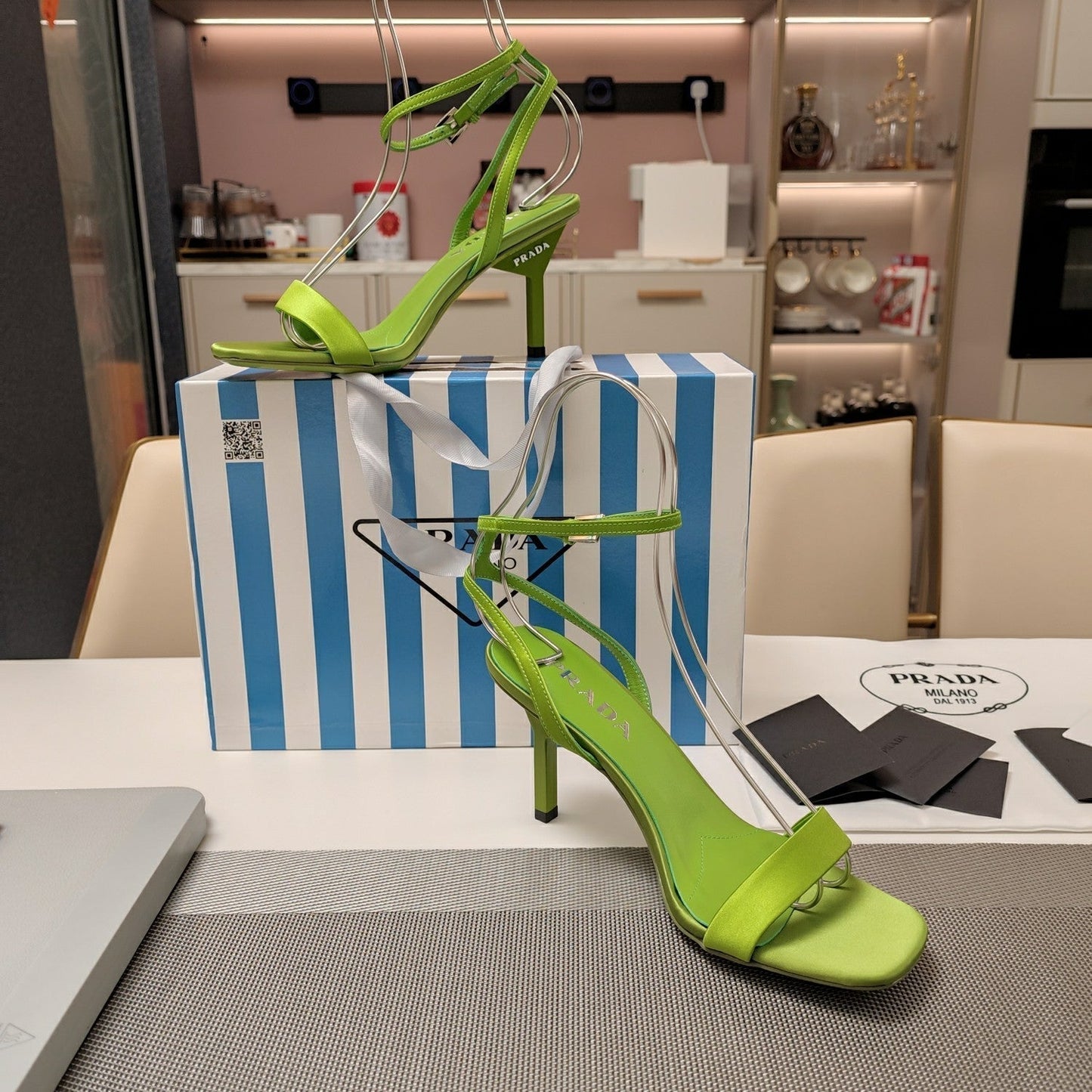 PRA HIGH-HEELED SANDALS PEAR SATIN - 34