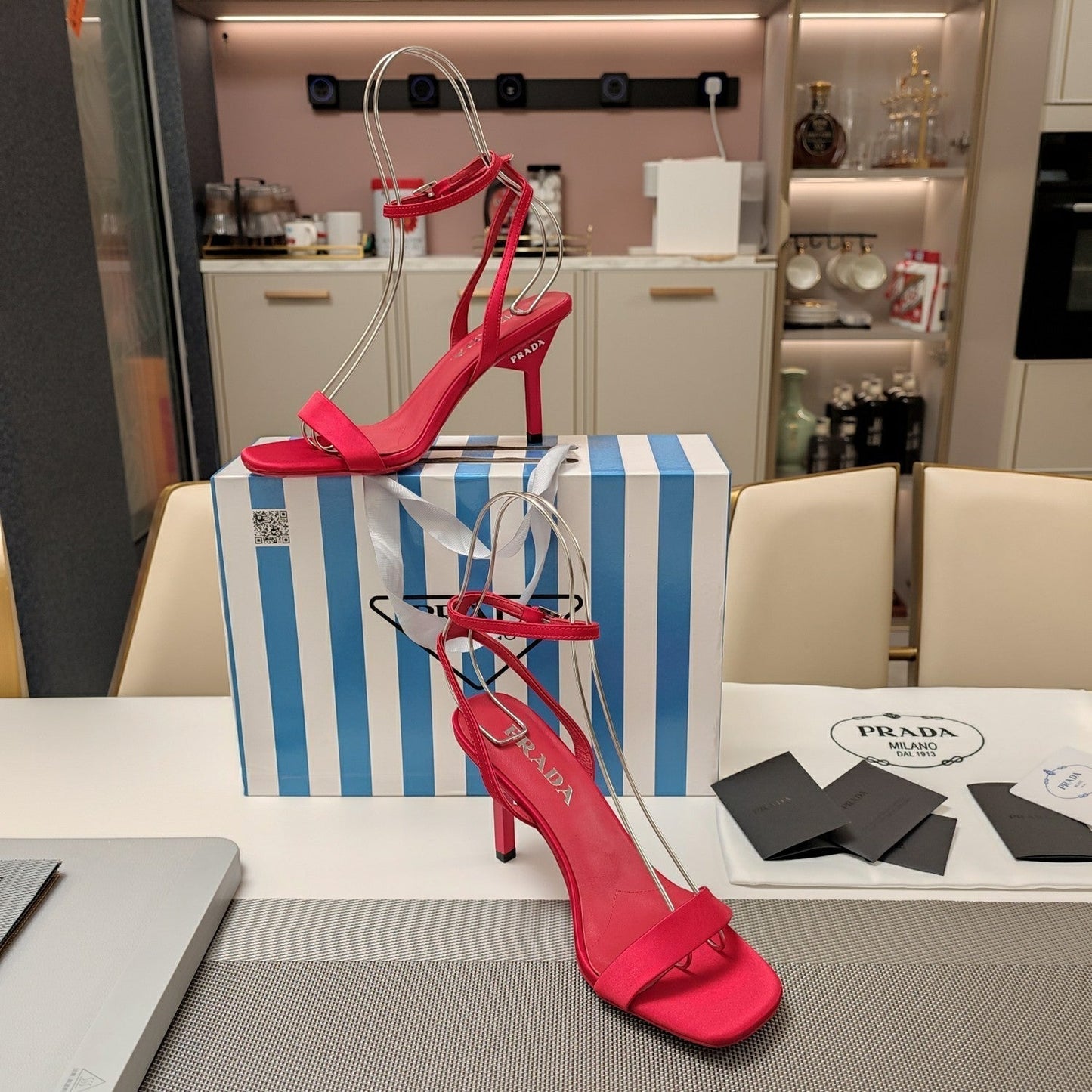 PRA HIGH-HEELED SANDALS RED SATIN - 34
