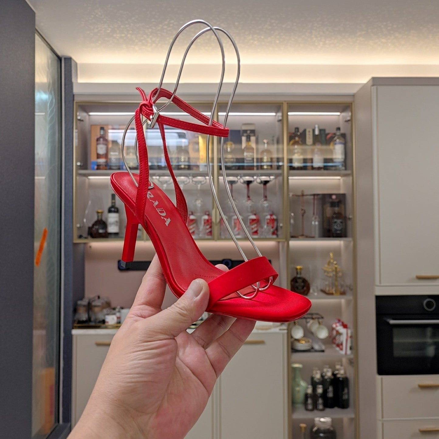 PRA HIGH-HEELED SANDALS RED SATIN - 34