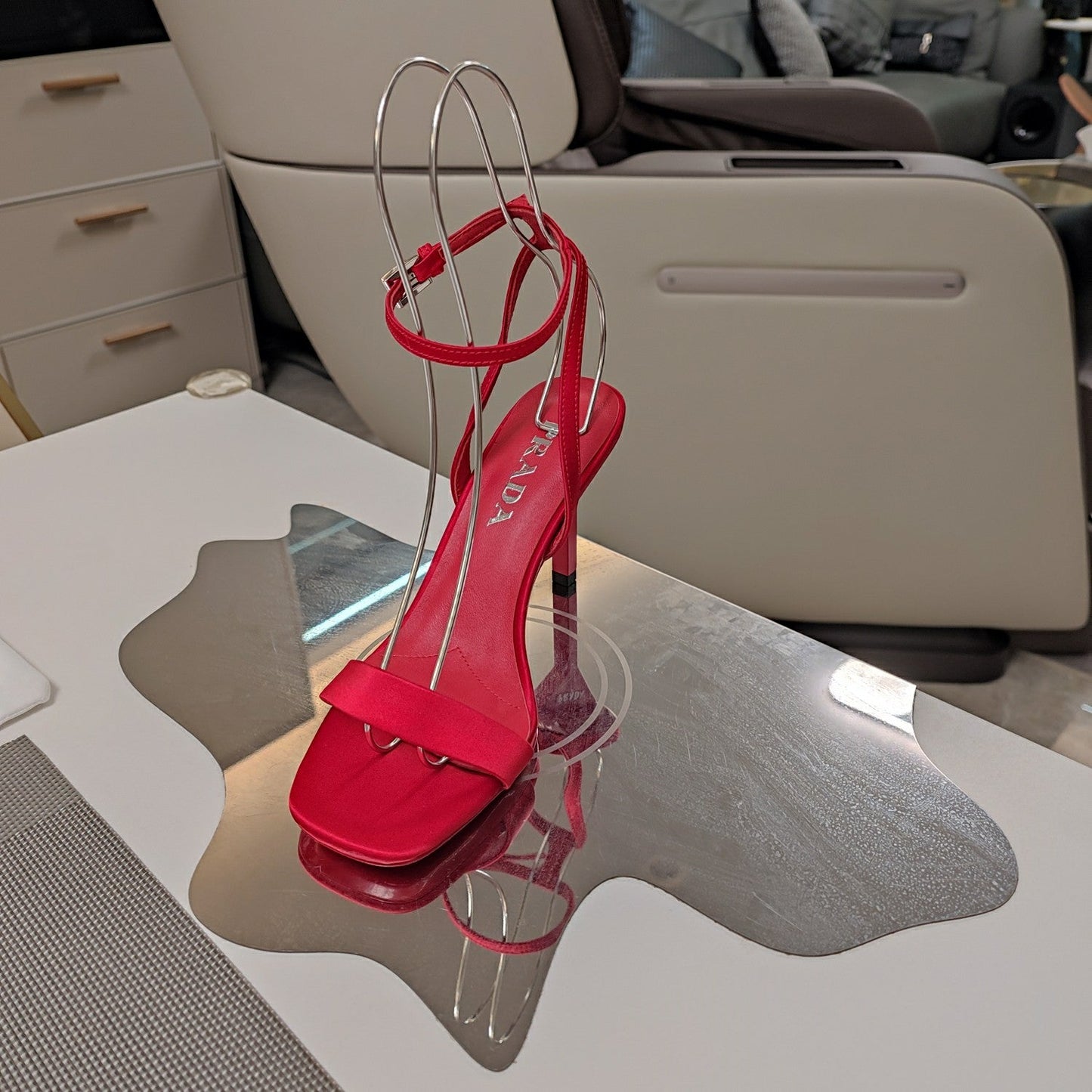 PRA HIGH-HEELED SANDALS RED SATIN - 34