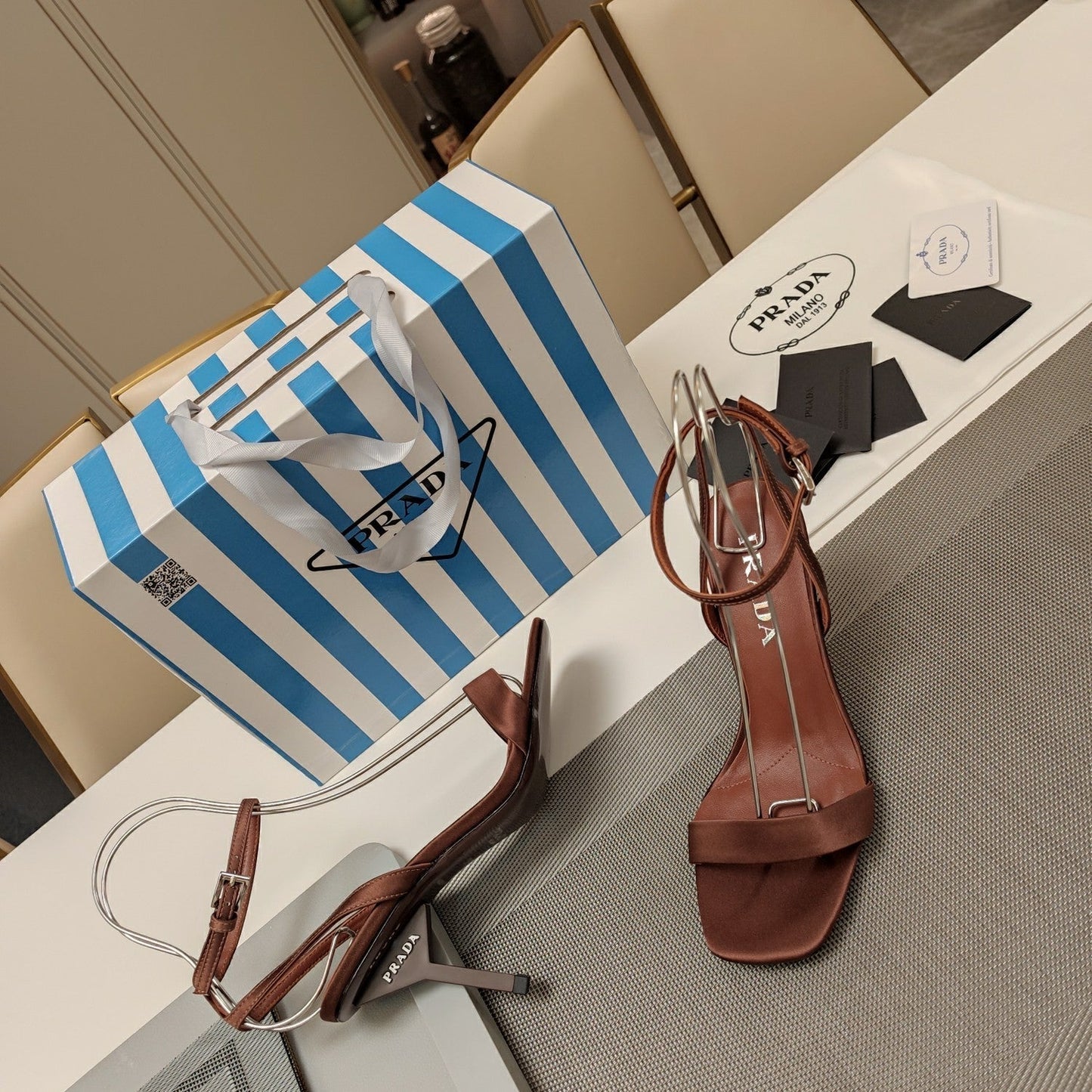 PRA HIGH-HEELED SANDALS CARAMEL SATIN - 34