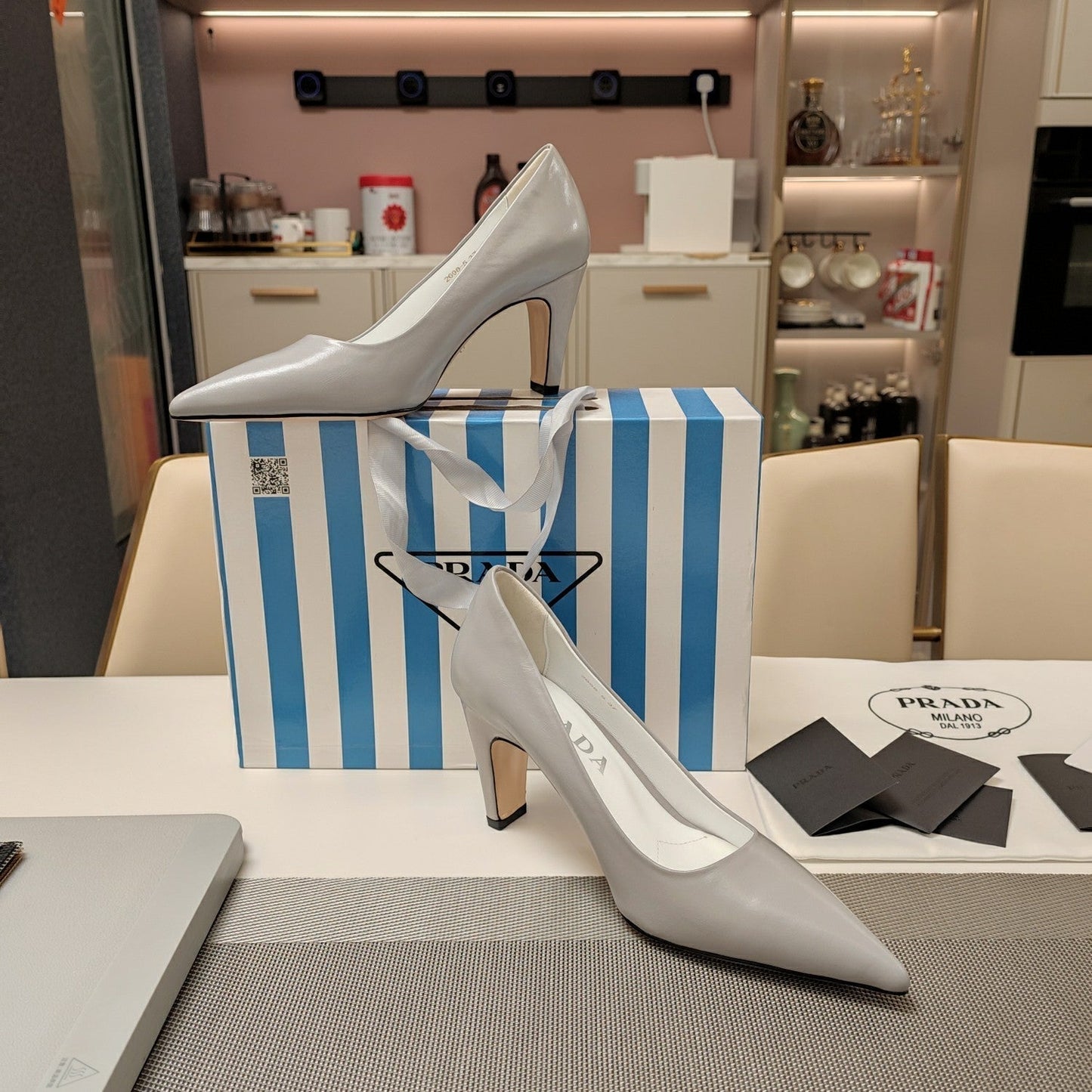 PRA BASIC HIGH HEELS PALE GRAY WAXED OIL LEATHER - 35