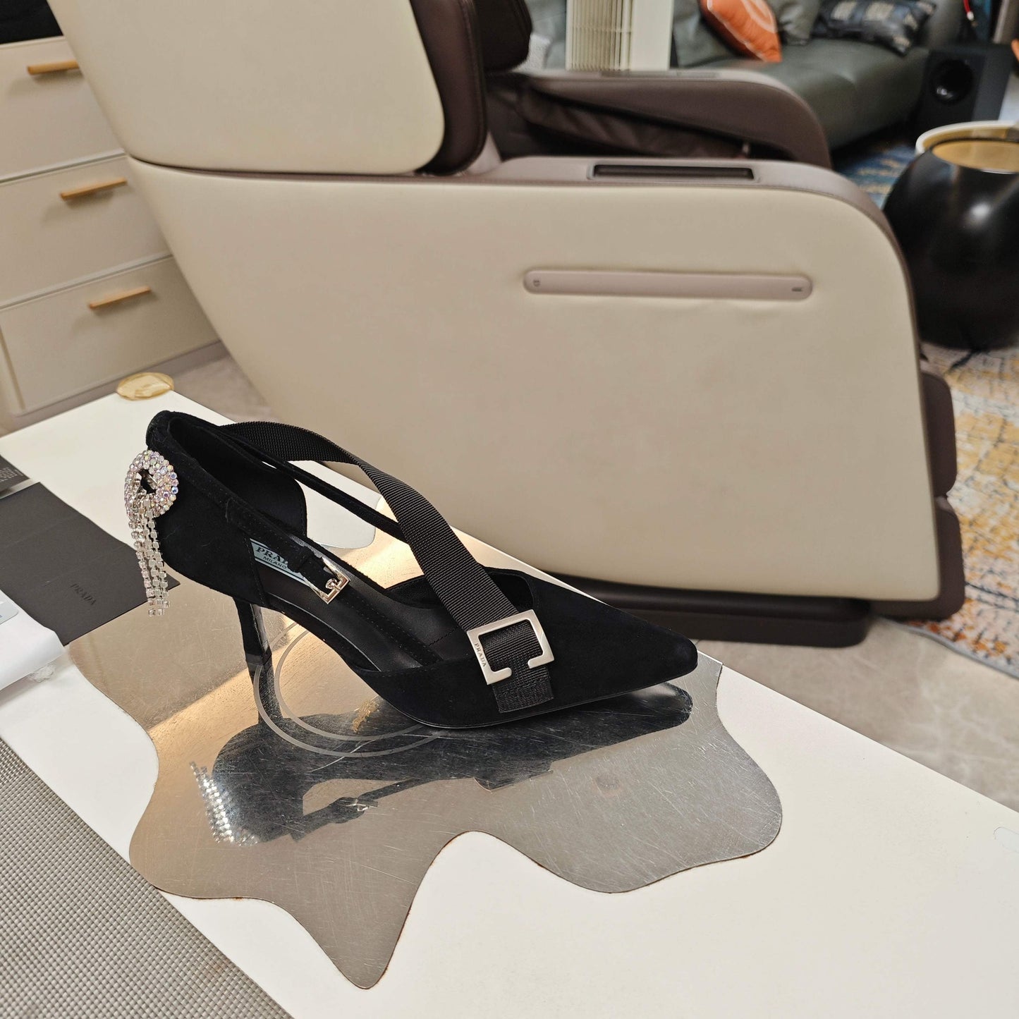 PRADA 26S ЗАГОСТРЕНІ ТУФЛІ НА ВИСОКИХ ПІДБОРАХ 70 ММ З ЧОРНОЇ ЗАМШІ
