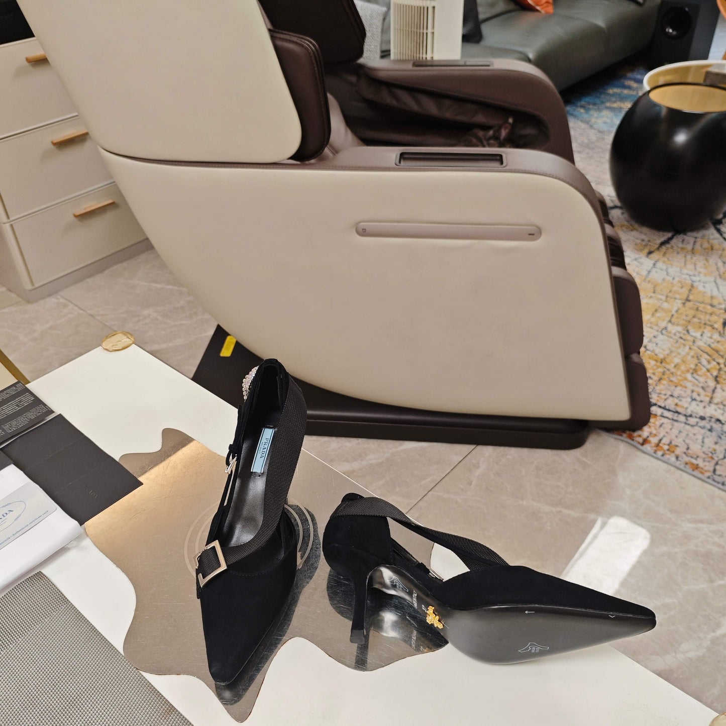 PRADA 26S ЗАГОСТРЕНІ ТУФЛІ НА ВИСОКИХ ПІДБОРАХ 70 ММ З ЧОРНОЇ ЗАМШІ
