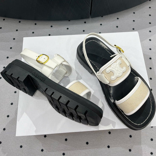 SANDALS FLAT SHOES WHITE CREAM - 35