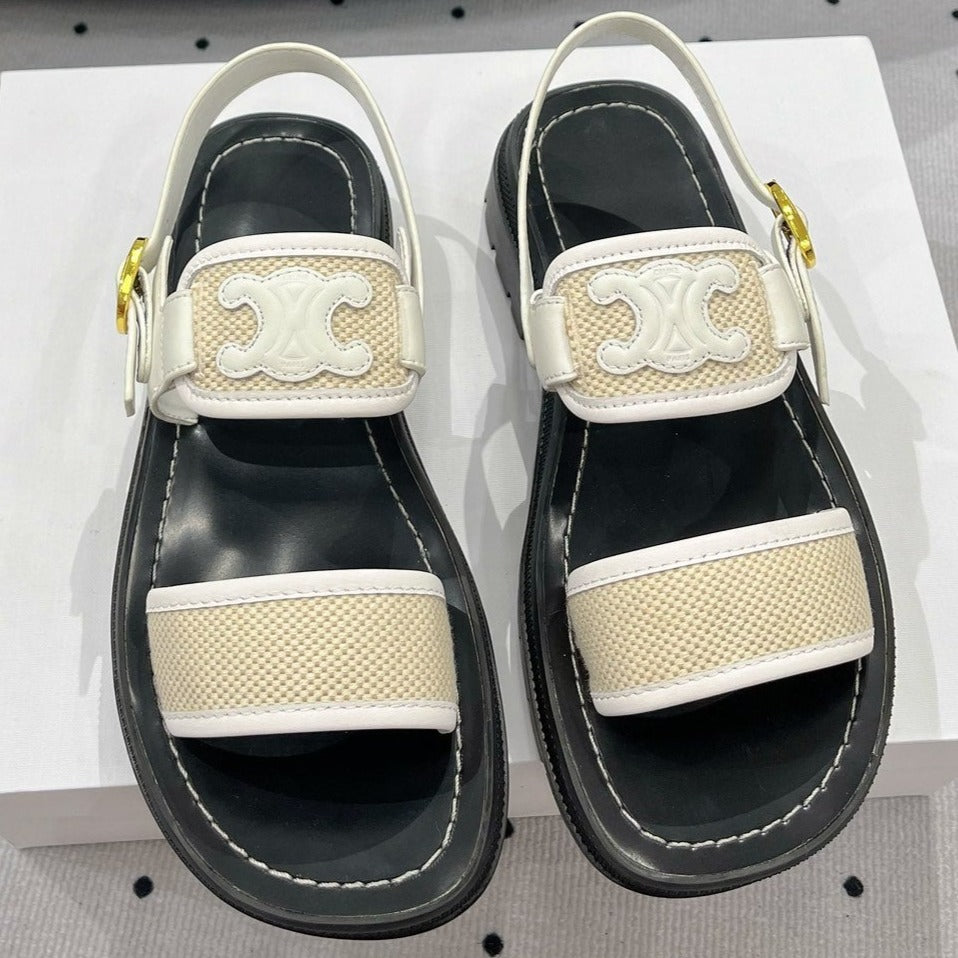 SANDALS FLAT SHOES WHITE CREAM - 35