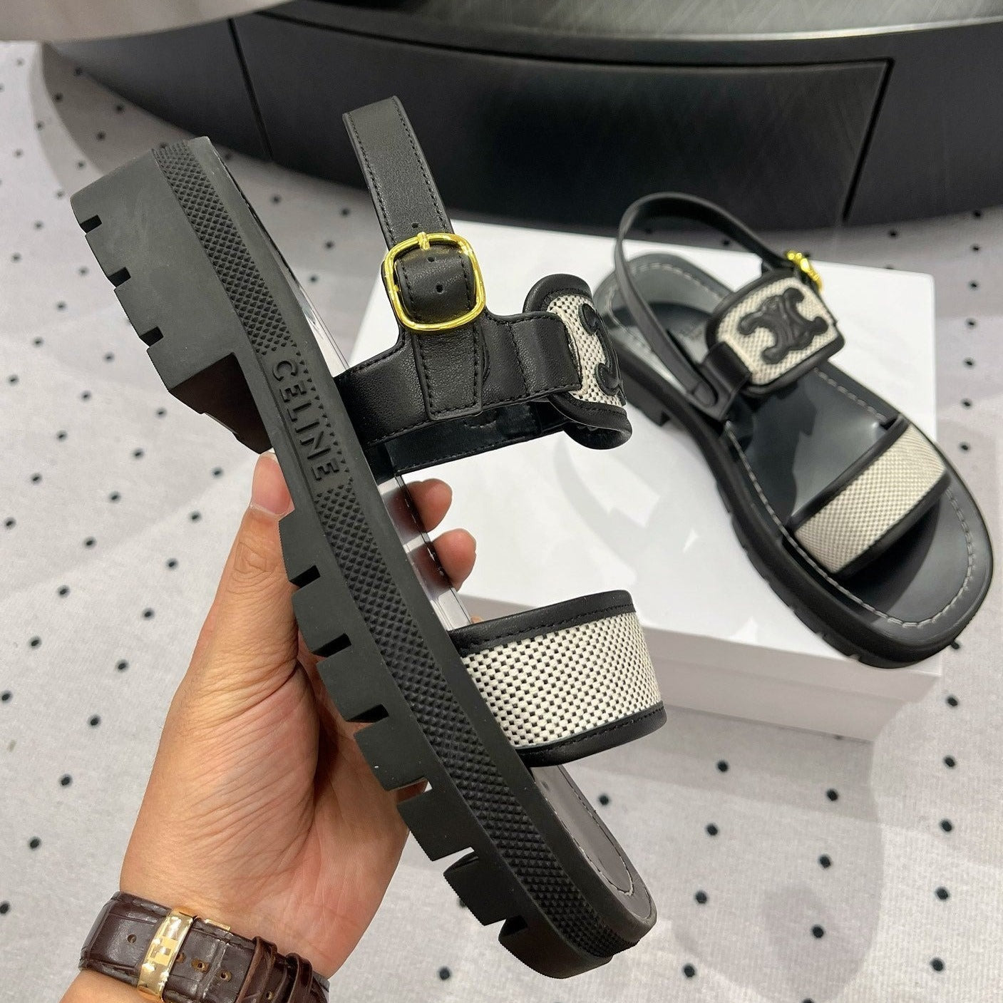 SANDALS FLAT SHOES WHITE BLACK - 35